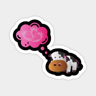 Strawberry Cow Thinking, Cute , Cartoon Magnet