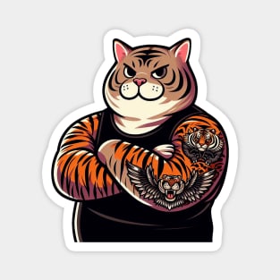 Chubby Tabby Cat with Cat Tattoo Magnet