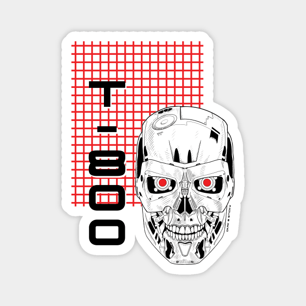 Terminator Skull - T-800 - Laser Grid Cyberpunk Magnet by Dark & Sticky