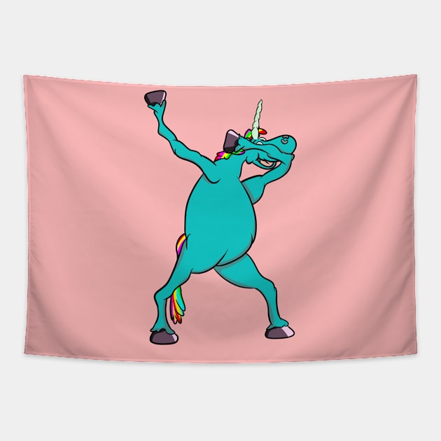 Blue Unicorn Dabbing Tapestry by mailboxdisco