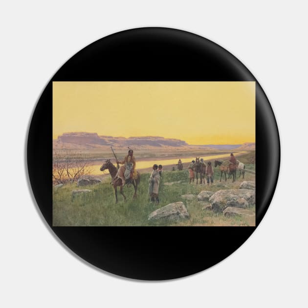 Indians Returning From The Hunt - Vintage Western American Art Pin by Click Here For More