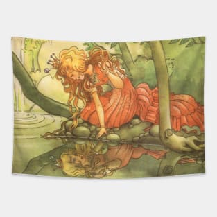 Vintage Fairy Tale, Frog Prince Princess by Pond Tapestry