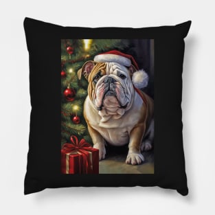 English Bulldog Santa Hat Christmas Card Pillow