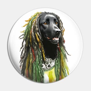 Black Dog with Rasta Dreadlocks Reggae Animal Pin