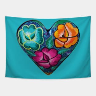 Mexican embroidery heart tehuana flowers colorful mexican market Tapestry