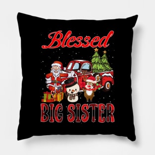 Blessed Big Sister Red Plaid Christmas Pillow