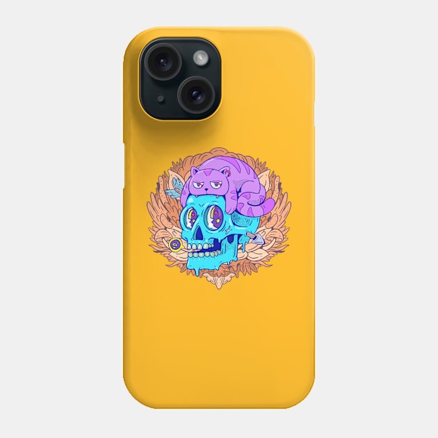 Cat and Skull Phone Case by Falden