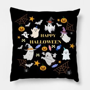 Happy Halloween T-shirt, Halloween Ghost And Pumpkin T-shirt, Halloween for kids.. Pillow