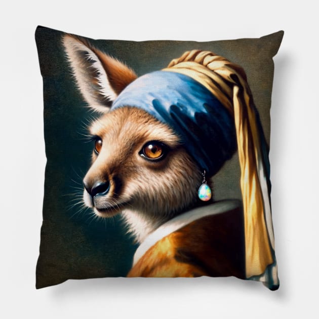 Wildlife Conservation - Pearl Earring Kangaroo Meme Pillow by Edd Paint Something