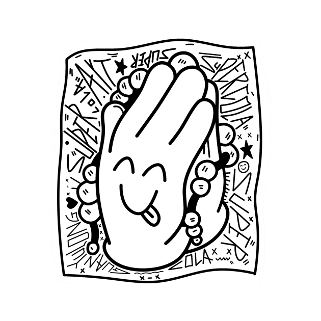 Dope praying hands black on white illustration by slluks_shop