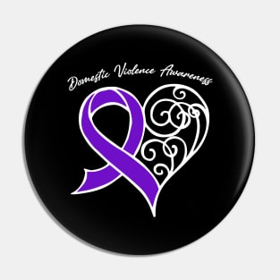 Domestic Violence Awareness Heart Ribbon Gift Valentines Day - In This Family Nobody Fights Alone Pin