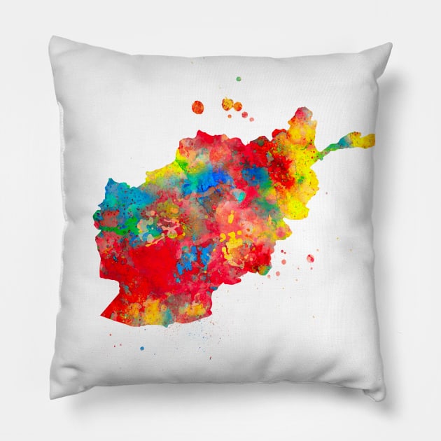 Afghanistan Watercolor Map Painting - Red Pillow by Miao Miao Design