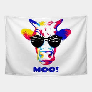 Moo! Pop Art Cool Cow Wearing Sunglasses Tapestry