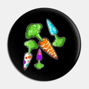 Carrots Colored Like Easter Eggs. Funny Easter Pin