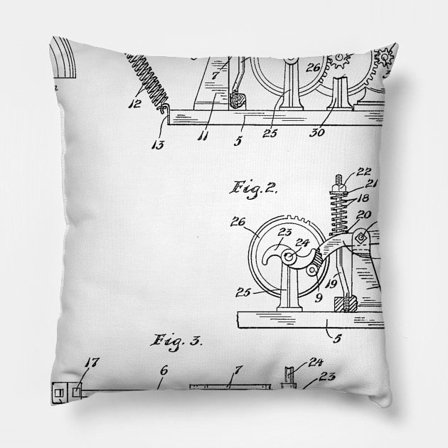 Fire Alarm Bell Actuator Vintage Patent Hand Drawing Pillow by TheYoungDesigns