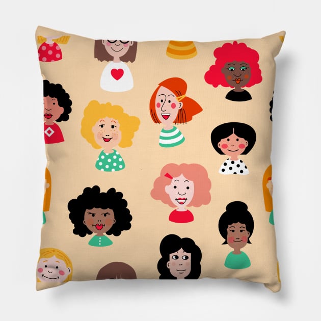 Girl Power Diversity Pattern Design Pillow by Piakolle