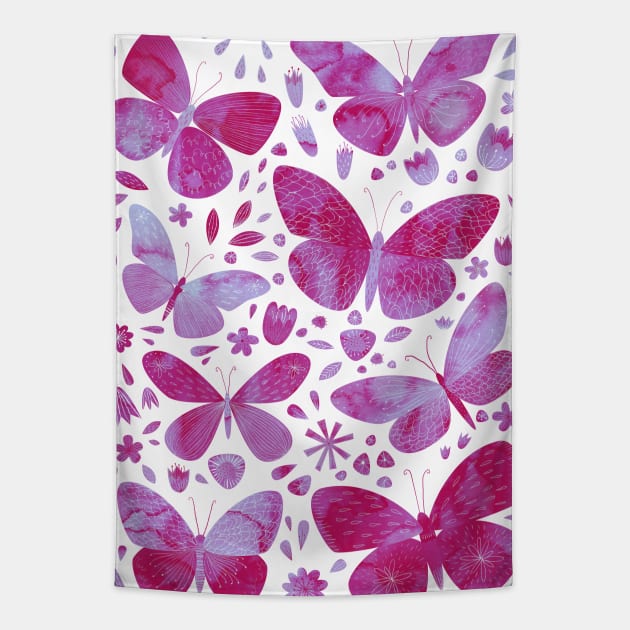 Magenta Hot Pink Watercolor Butterflies Tapestry by NicSquirrell