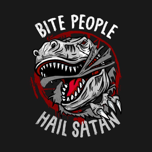 Bite People Hail Satan I Gothic Pentagram Dinosaur print by biNutz