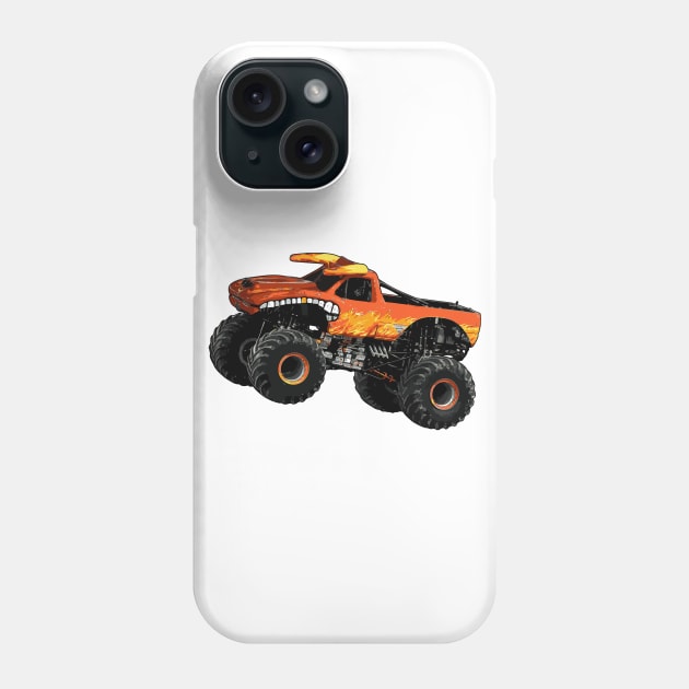 Orange Monster Truck Jump Illustration Phone Case by KAM Std