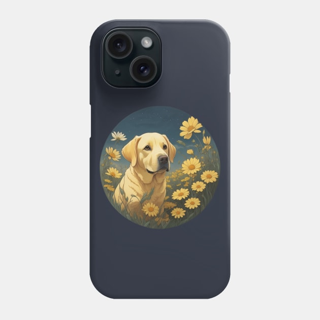 Yellow Lab Daisy Garden At Night Phone Case by Pet And Petal