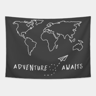 Adventure Awaits Map - White Minimal Tapestry