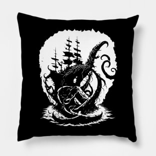 black and white Octopus Ship Pillow