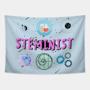 Steminist Women's Science Technology Engineering Maths STEM Stemanist Black Background Tapestry