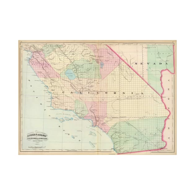 Vintage Map of Southern California (1874) by Bravuramedia