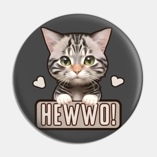 Cute Cat Says Hewwo Pin
