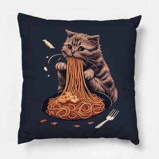 CAT EATING SPAGUETTI Pillow