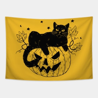 Vintage Jack O Lantern Cat Tapestry