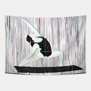 Yoga Woman Glitch Art Tapestry