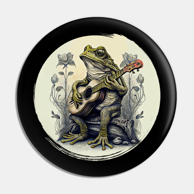 Cottagecore Frog With Acoustic Guitar Pin by Apocatnipse Meow