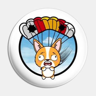 Silly corgi dog has a broken parachute Pin