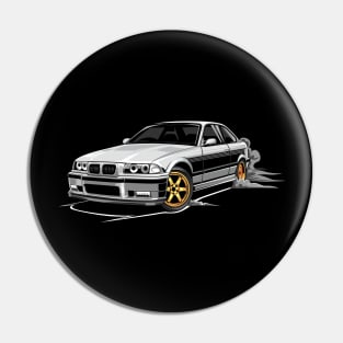 M3 E36 Car Illustration White Pin