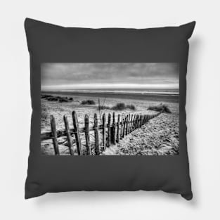 Mablethorpe Beach In Black And White Pillow