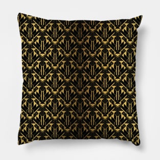 Black and Gold Faux Foil Vintage Art Deco Geometric Triangle Pattern Pillow