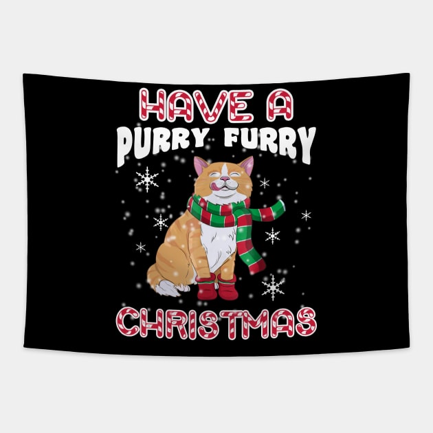 Have A Purry Furry Christmas Funny Xmas Cat Tapestry by wheeleripjm