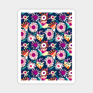 Halftone floral blue navy background Magnet