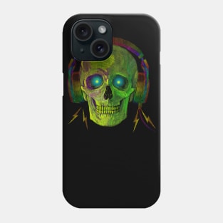 SKULL WITH HEADPHONES NEON GREEN Phone Case