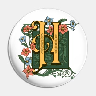 Art Nouveau Letter H, Ornamental Letter H, Art Deco Pin