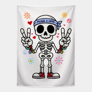 Peace And Love Funny Skeleton Design Tapestry