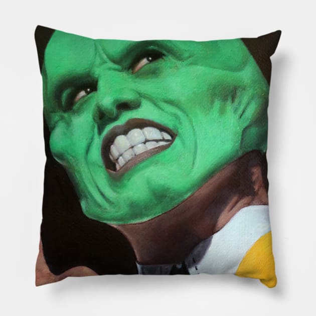 Portrait of Jim Carrey | The Mask | Jim Carrey Mask | Jim Carrey Art | Green | Painting By Tyler Tilley Pillow by Tiger Picasso