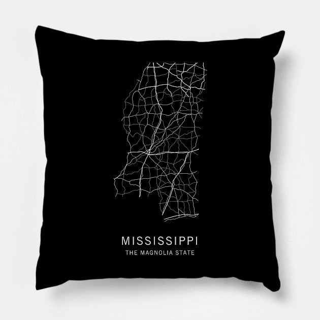 Mississippi State Road Map Pillow by ClarkStreetPress