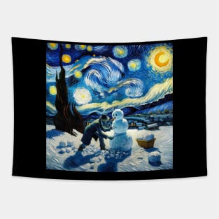 Build a Snowman Starry Night - Post Impressionism Tapestry