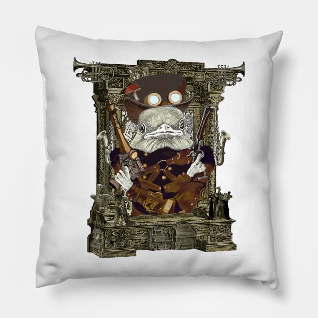 Wild West Bird Ranger with Mushroom Hat in Steampunk Frame Pillow by FelisSimha