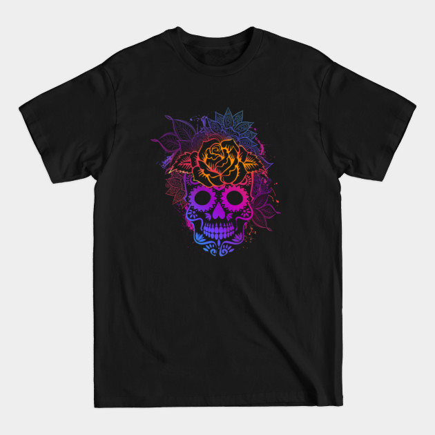 Disover Colorful Sugar Skull Day Of The Dead Dia de Los Muertos Flowers Spook - Sugar Skull Flowers - T-Shirt