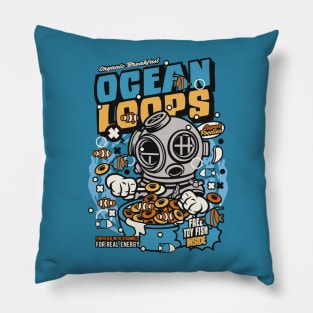 Retro Cartoon Cereal Box // Cereal Ocean Loops // Funny Vintage Breakfast Cereal Pillow