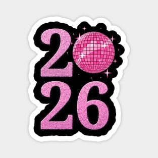 Happy New Year 2026 Disco Ball Pink Magnet