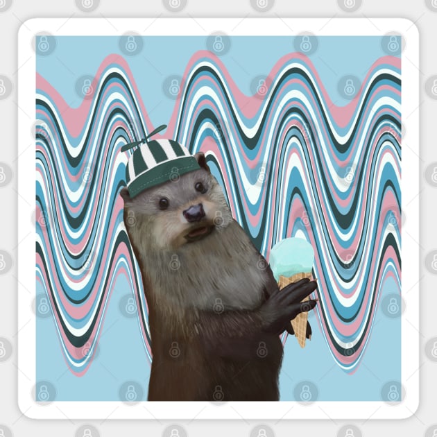 Cute Otter With Ice Cream on a Fun Swirl Background